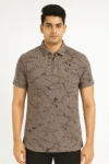 Men’s Brown Geometric Pattern Polo T-Shirt with Marble Print