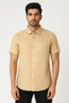 Men's Beige Textured Cotton Short Sleeve Shirt