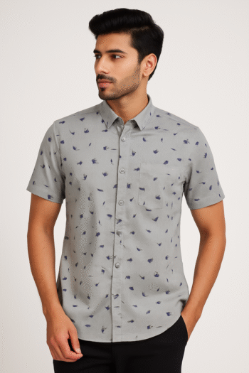 Men's Light Grey Printed Casual Short Sleeve Shirt