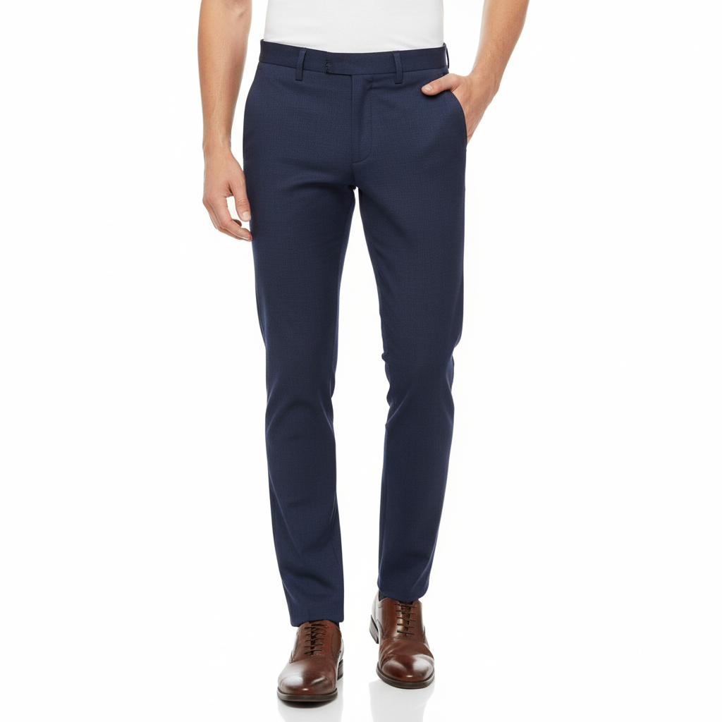 Men’s Deep Navy Blue Slim-Fit Textured Formal Trousers