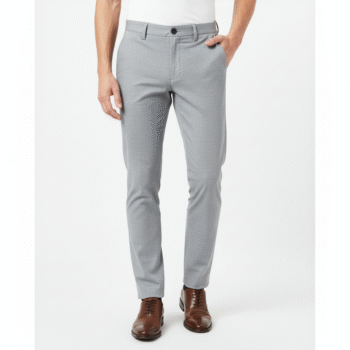 Men’s Light Grey Slim-Fit Textured Formal Trousers