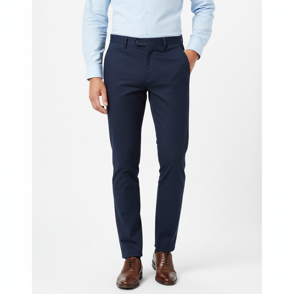 Men’s Classic Navy Blue Slim-Fit Formal Trousers