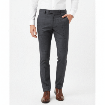 Men’s Charcoal Check Slim-Fit Formal Trousers