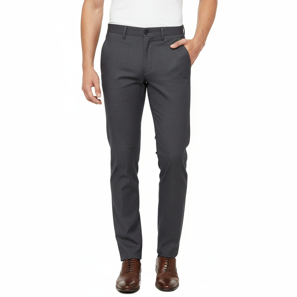 Men’s Charcoal Grey Slim-Fit Formal Trousers