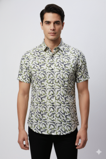 Men’s Abstract Leaf Pattern Casual Shirt