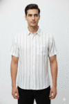 Men’s White & Grey Vertical Stripe Casual Shirt