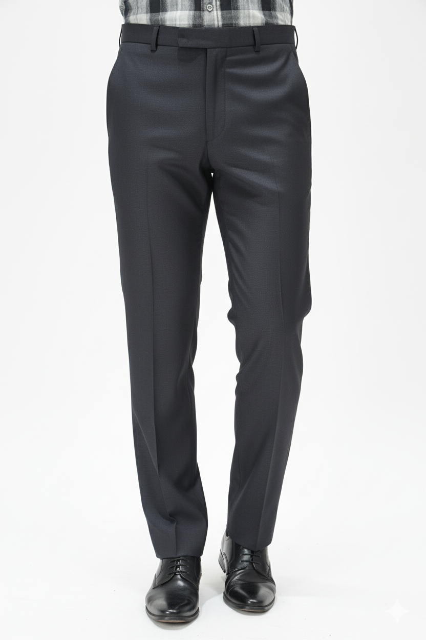 Men’s Jet Black Textured Slim-Fit Formal Trousers