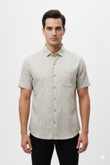 Men’s Light Beige Subtle Pattern Casual Shirt
