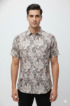 Men’s Earth-Tone Abstract Print Casual Shirt