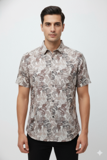 Men’s Earth-Tone Abstract Print Casual Shirt