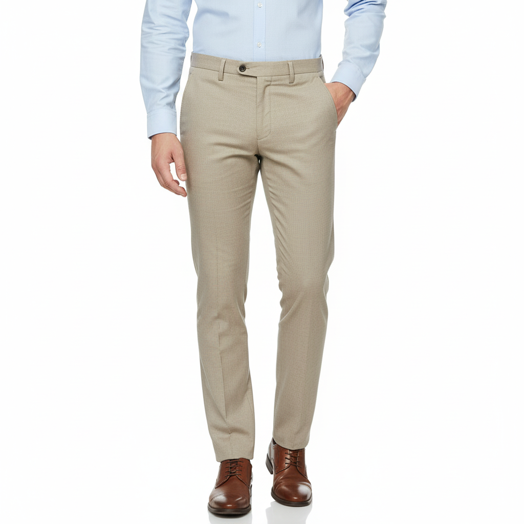 Men’s Beige Slim-Fit Formal Trousers