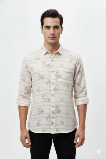 Men’s Cream Floral Stripe Casual Shirt