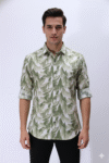 Men’s Green Leaf Print Full-Sleeve Casual Shirt