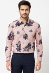 Men’s Pink Floral Printed Casual Shirt – Cotton Blend, Full Sleeves