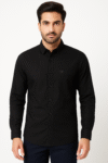 Men’s Solid Black Casual Shirt – Cotton Blend, Full Sleeves with Pocket