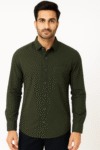 Men’s Solid Olive Green Casual Shirt – Cotton Blend, Full Sleeves with Pocket