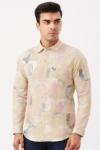 Men’s Beige Multicolor Abstract Printed Slim-Fit Casual Shirt