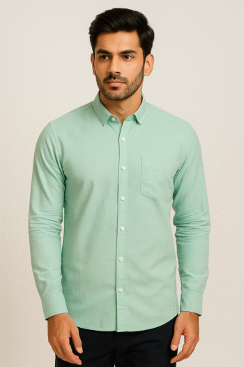 Men’s Mint Green Solid Casual Shirt – Soft Cotton | Full Sleeves