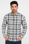 Men’s Classic Black & White Checkered Cotton Shirt – Full Sleeves | Slim Fit Casual Wear