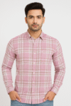 Men’s Pink Checkered Slim Fit Casual Shirt – Soft Cotton | Full Sleeves