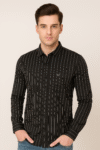 Men’s Black Vertical Stripe Slim Fit Shirt – Premium Cotton | Full Sleeves