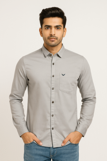 Men’s Solid Grey Slim Fit Cotton Shirt – Full Sleeves | Everyday Casual & Office Wear