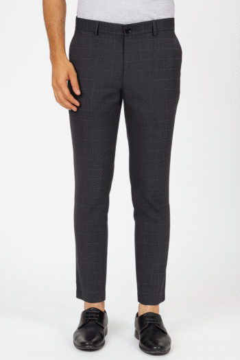 Men’s Charcoal Check Slim-Fit Formal Trousers
