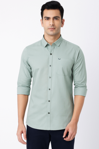 Men’s Solid Light Green Cotton Casual Shirt