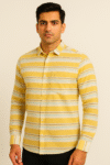 Men’s Yellow & White Horizontal Striped Cotton Casual Shirt