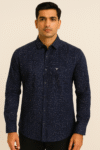 Men’s Navy Blue Printed Cotton Casual Shirt