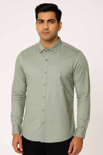 Men’s Solid Sage Green Cotton Casual Shirt