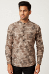 Men’s Brown Abstract Printed Mandarin Collar Shirt