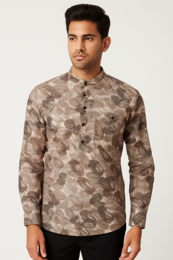 Men’s Brown Abstract Printed Mandarin Collar Shirt