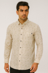 Men’s Light Blue Geometric Leaf Print Cotton Shirt