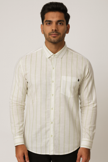 Men’s White Linen Cotton Striped Shirt