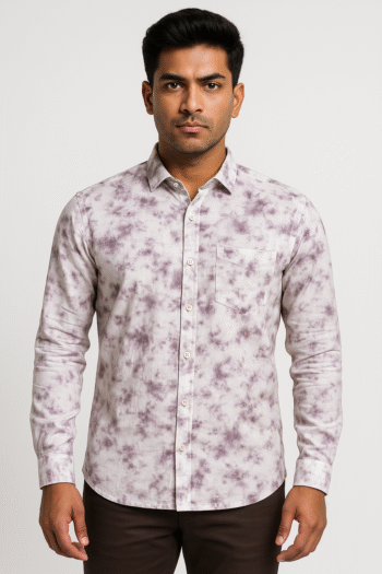 Men’s Lavender Tie-Dye Printed Cotton Casual Shirt