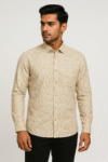 Men’s Beige Textured Cotton Casual Shirt