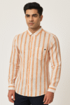 Men’s Orange & White Striped Cotton Casual Shirt