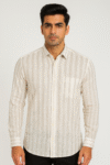 Men’s Beige Striped Cotton Linen Shirt