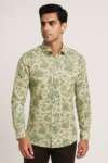 Men’s Beige Floral Printed Cotton Shirt