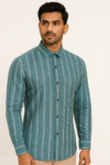Men’s Teal Striped Cotton Linen Shirt