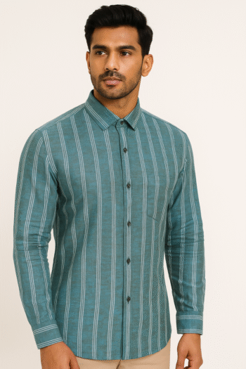 Men’s Teal Striped Cotton Linen Shirt
