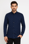 Men’s Navy Blue Micro-Print Casual Shirt