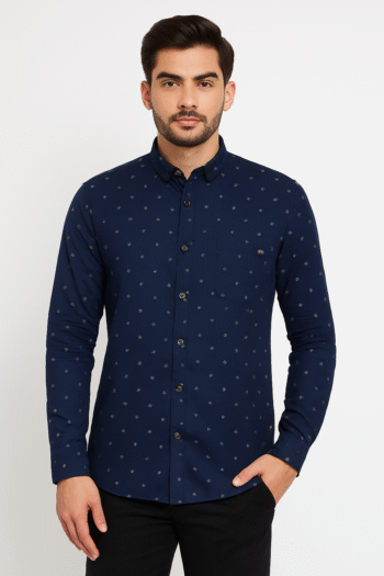 Men’s Navy Blue Micro-Print Casual Shirt