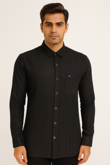Men’s Black Pinstriped Slim Fit Casual Shirt