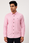 Men’s Solid Pink Casual Slim-Fit Button-Down Shirt