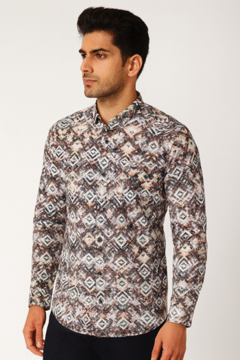 Men’s Geometric Printed Casual Slim-Fit Shirt