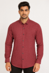 Men’s Maroon Micro-Print Slim-Fit Casual Shirt