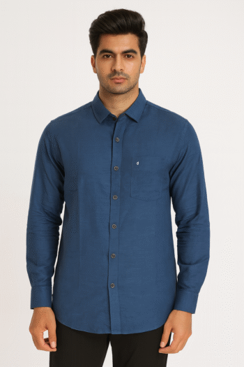 Men’s Solid Navy Blue Slim-Fit Casual Shirt