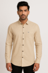 Men’s Solid Beige Slim-Fit Casual Shirt